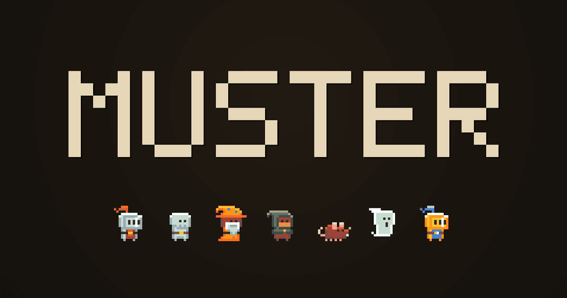 MUSTER title art with pixel-art characters
